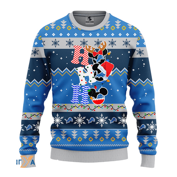 Ugly Christmas Sweater Detroit-Lions, HoHoHo Graphics Mouse Blue/Grey