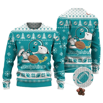 Ugly Christmas Sweater Miamidolphins, Graphic Dog Green/White