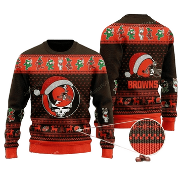 Ugly Christmas Sweater Cleveland-Browns, Skull Brown/Orange