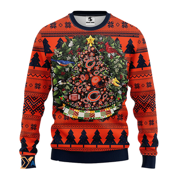 Ugly Christmas Sweater Chicago-Bears, Tree Ball Christmas Blue/Orange/Black