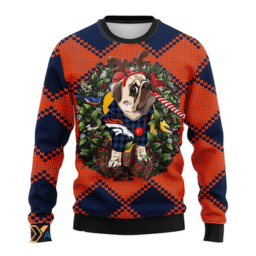 Ugly Christmas Sweater Denver-Broncos, Pub Dog Blue/Orange