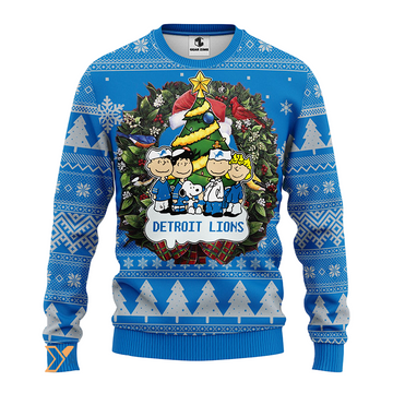 Ugly Christmas Sweater Detroit-Lions, Graphics Dog Blue/Grey