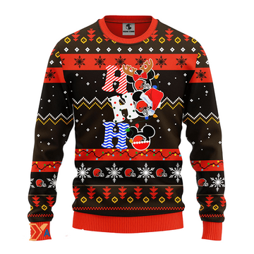 Ugly Christmas Sweater Cleveland-Browns, HoHoHo Graphics Mouse Black/Orange/Brown