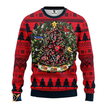 Ugly Christmas Sweater Houston-Texans, Tree Ball Christmas Black/Red