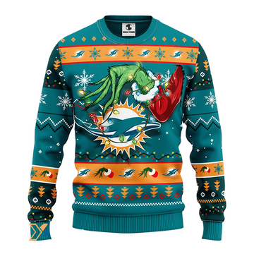 Ugly Christmas Sweater Miamidolphins, Grinch Light Green/Orange