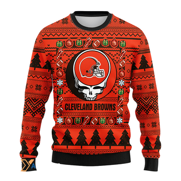 Ugly Christmas Sweater Cleveland-Browns, Skull Black/Orange