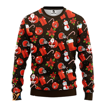 Ugly Christmas Sweater Cleveland-Browns, Santa Claus Snowman Brown
