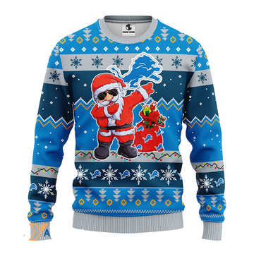 Ugly Christmas Sweater Detroit-Lions, Santa Claus Blue/Grey