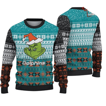 Ugly Christmas Sweater Miamidolphins, Grinch Blue/White/Green