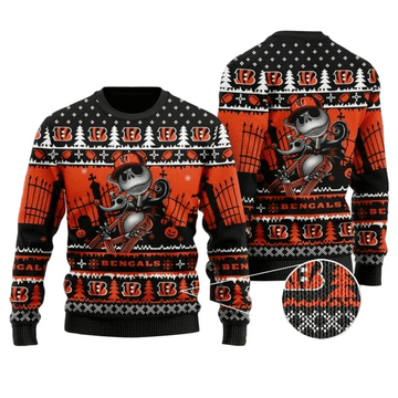 Ugly Christmas Sweater Cincinnati, Skellington Orange/Black/White