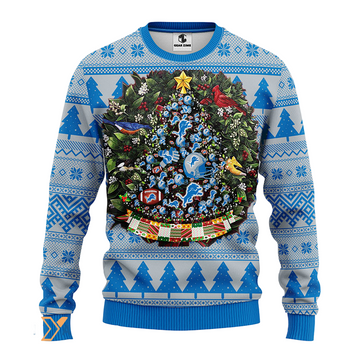 Ugly Christmas Sweater Detroit-Lions, Tree Ball Christmas Blue/Grey