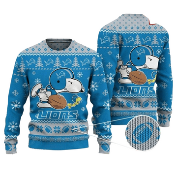 Ugly Christmas Sweater Detroit-Lions, Graphic Dog Blue/Grey