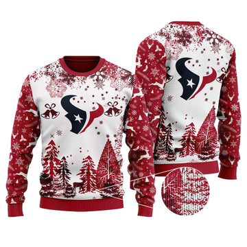 Ugly Christmas Sweater Houston-Texans, Go Houston-Texans Grinch Christmas Snowflakes Pine Tree White Red