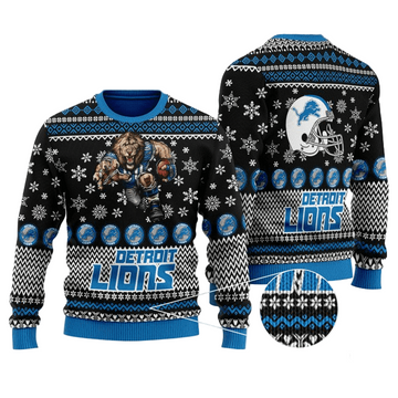 Ugly Christmas Sweater Detroit-Lions, One Pride White/Blue/Black