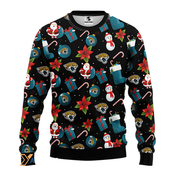 Ugly Christmas Sweater Jacksonville-Jaguars, Santa Claus Snowman Black