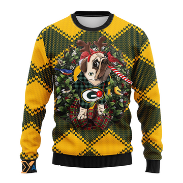 Ugly Christmas Sweater Green-Bay-Packers, Pub Dog Green/Yellow