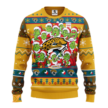 Ugly Christmas Sweater Jacksonville-Jaguars, 12 Grinch Green/Yellow/Brown