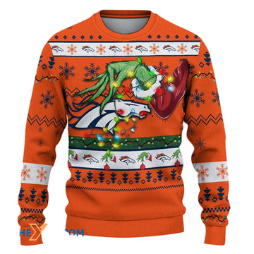 Ugly Christmas Sweater Denver-Broncos, United In Orange Grinch Christmas Snowflakes Orange