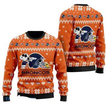 Ugly Christmas Sweater Denver-Broncos, Graphics Dog Orange