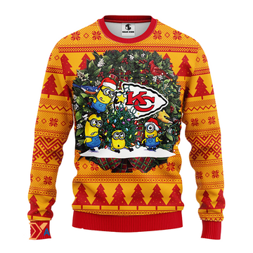 Ugly Christmas Sweater KCChiefs, Minion Yellow/Red