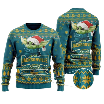 Ugly Christmas Sweater Jacksonville-Jaguars, Baby Yoda Green/Yellow