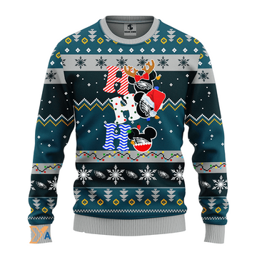 Ugly Christmas Sweater Philadelphia-Eagles, HoHoHo Graphics Mouse Green/Grey/Black