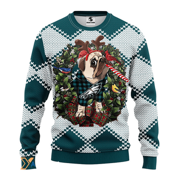 Ugly Christmas Sweater Philadelphia-Eagles, Pub Dog Green/Grey