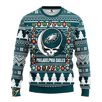Ugly Christmas Sweater Philadelphia-Eagles, Skull Dark Green/White