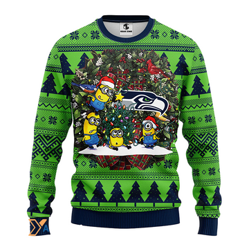 Ugly Christmas Sweater Seattle-Seahawks, Minion Blue/Green