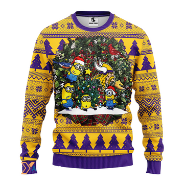 Ugly Christmas Sweater Minnesota, Minion Violet/Yellow