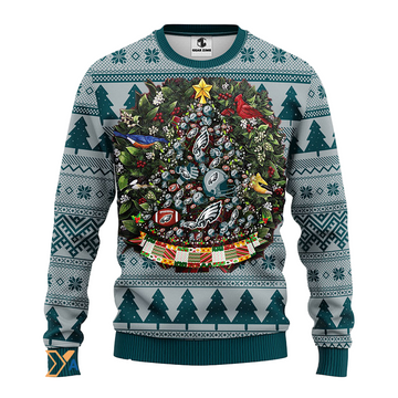 Ugly Christmas Sweater Philadelphia-Eagles, Tree Ball Christmas Green/Grey
