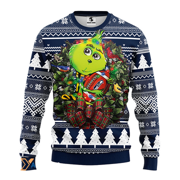 Ugly Christmas Sweater Seattle-Seahawks, Grinch Blue/White