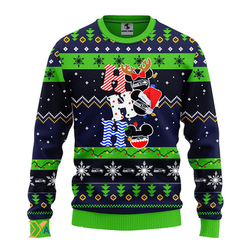 Ugly Christmas Sweater Seattle-Seahawks, HoHoHo Graphics Mouse Blue/Green
