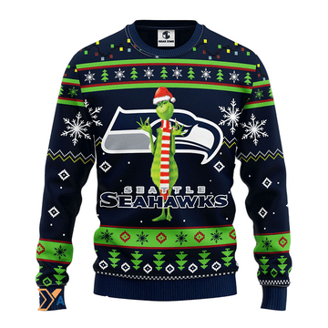 Ugly Christmas Sweater Seattle-Seahawks, The Grinch Green/Blue