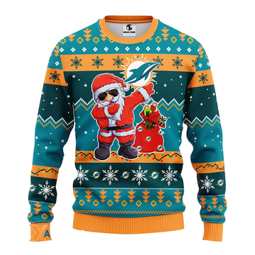 Ugly Christmas Sweater Miamidolphins, Santa Claus Green/Orange