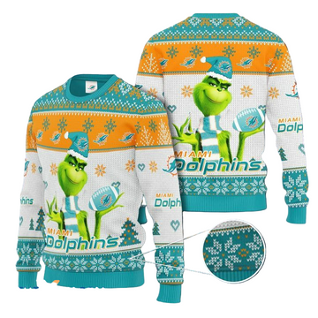 Ugly Christmas Sweater Miamidolphins, The Grinch White/Orange/Green