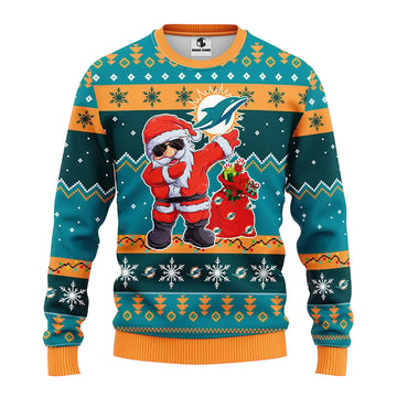 Miami Dolphins Dabbing Santa Claus Ugly Christmas Sweater BGSWT172