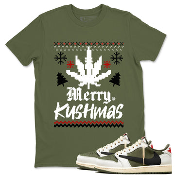 Merry Kushmas Sneaker Tees - Air Jordan 1 Travis Scott Medium Olive