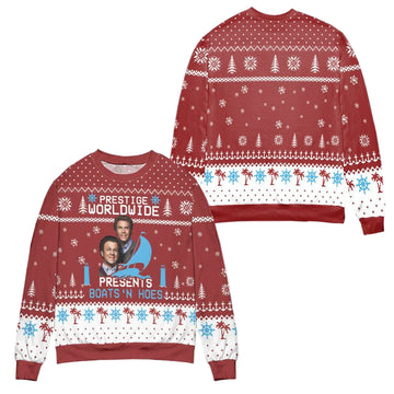 Step Brothers Prestige Worldwide Presents Boats N Hoes Ugly Christmas Sweater ? Red ? Usalast