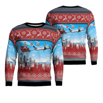United Airlines Boeing 737-824 With Santa Over Seattle Christmas AOP Sweater ? Usalast