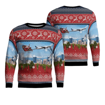 United Airlines Boeing 777-322ER With Santa over Denver Christmas AOP Sweater ? Usalast