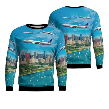 United Airlines Boeing 787-9 Dreamliner Merry Christmas 2021 Over Chicago Christmas Sweater 3D ? Usalast