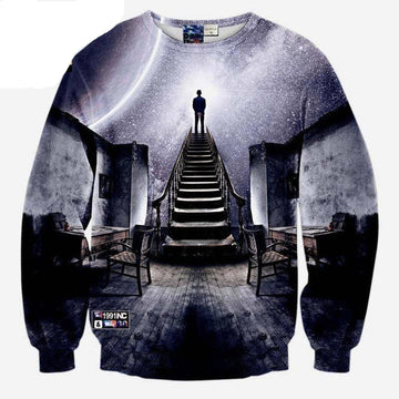 Very Popular Style Mens 3D Sweaters Print A Person Watch The Space Meteor Shower Casual Stairs Ladder Hoodies Sh5442 ? Usalast