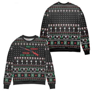 Youll Shoot Your Eye Out Snowflake Pattern Ugly Christmas Sweater ? Black ? Usalast