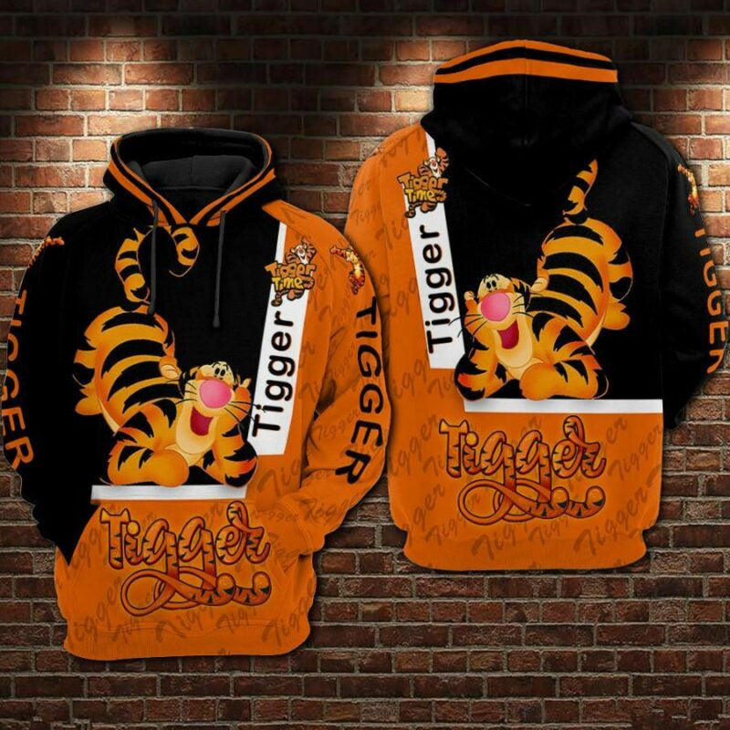 Tigger Cartoon Winnie The Pooh 4 Over Print 3d Hoodie Zip Hoodie