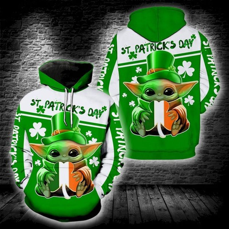 Irish Saint Patrick's Day Baby Yoda Color Full 3d Hoodie