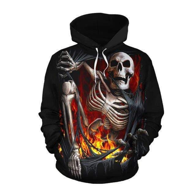 Burning Skeleton Saving His Life Black 3d Hoodie Zip Hoodie
