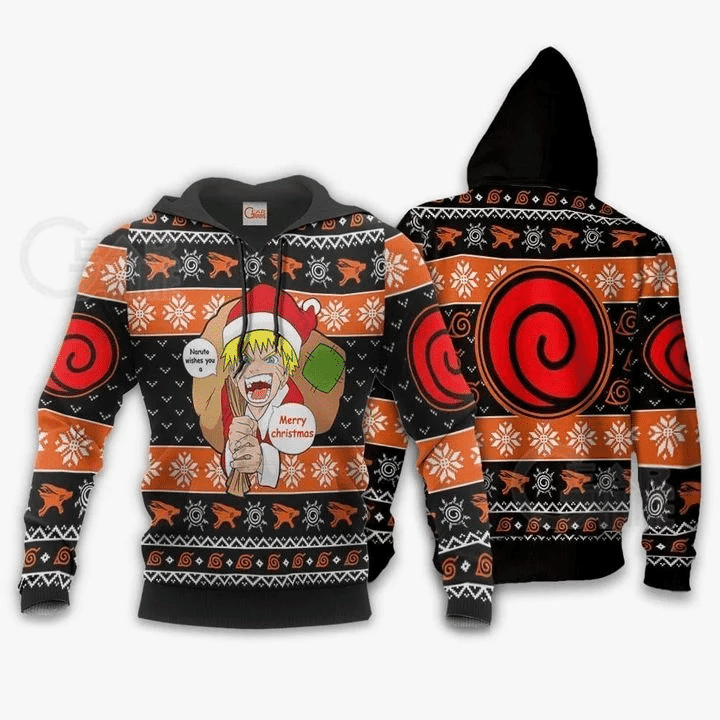 Naruto Ugly Christmas Badge Uzumaki Clan Anime Manga For Men And Women 3d Hoodie Zip Hoodie