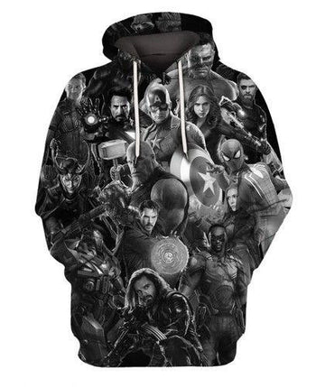 Marvel Avengers Characters Black White 3d Hoodie Zip Hoodie