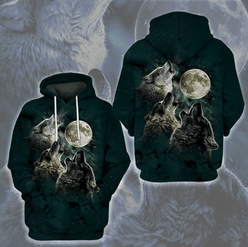Three Wolf Moon Wild Animal Howling 3d Hoodie Zip Hoodie